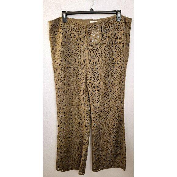 H&M Olive Green Crochet Square Look Straight Leg Pants Size XXL NWT - Picture 1 of 11